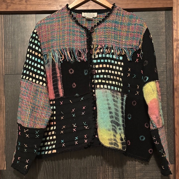 Sandy Starkman Sweaters - Sandy Starkman Vintage Patchwork Knit Cardigan Jacket